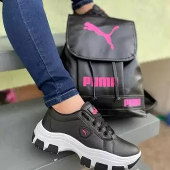 Kit Tênis Puma Preto + Bolsa Preta Top Detalhes em Pink  (VER DISPONIBILIDADE COM A ATENDENTE) - Código 193