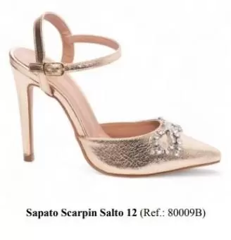 Sapato Scarpin Salto 12 cm/ Napa  Metalizado  Dourado/ Detalhe  Laço  Strass - Código 341