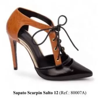 Sapato Scarpin Salto 12 cm/ Napa  Preto e Napa Vintage Caramelo/ Detalhe  Amarração - Código 344